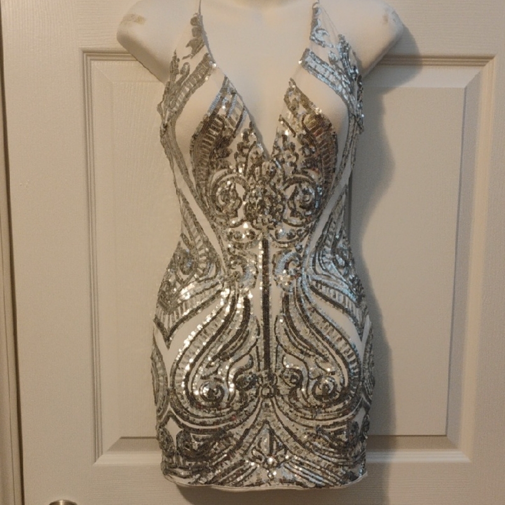 Glamorous Silver Sequin Mini Dress